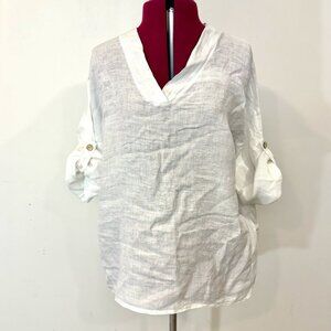 Viola Borgchi Itali Linen Top Long sleeve top V-neck Loose Fit Top Tunic sz L